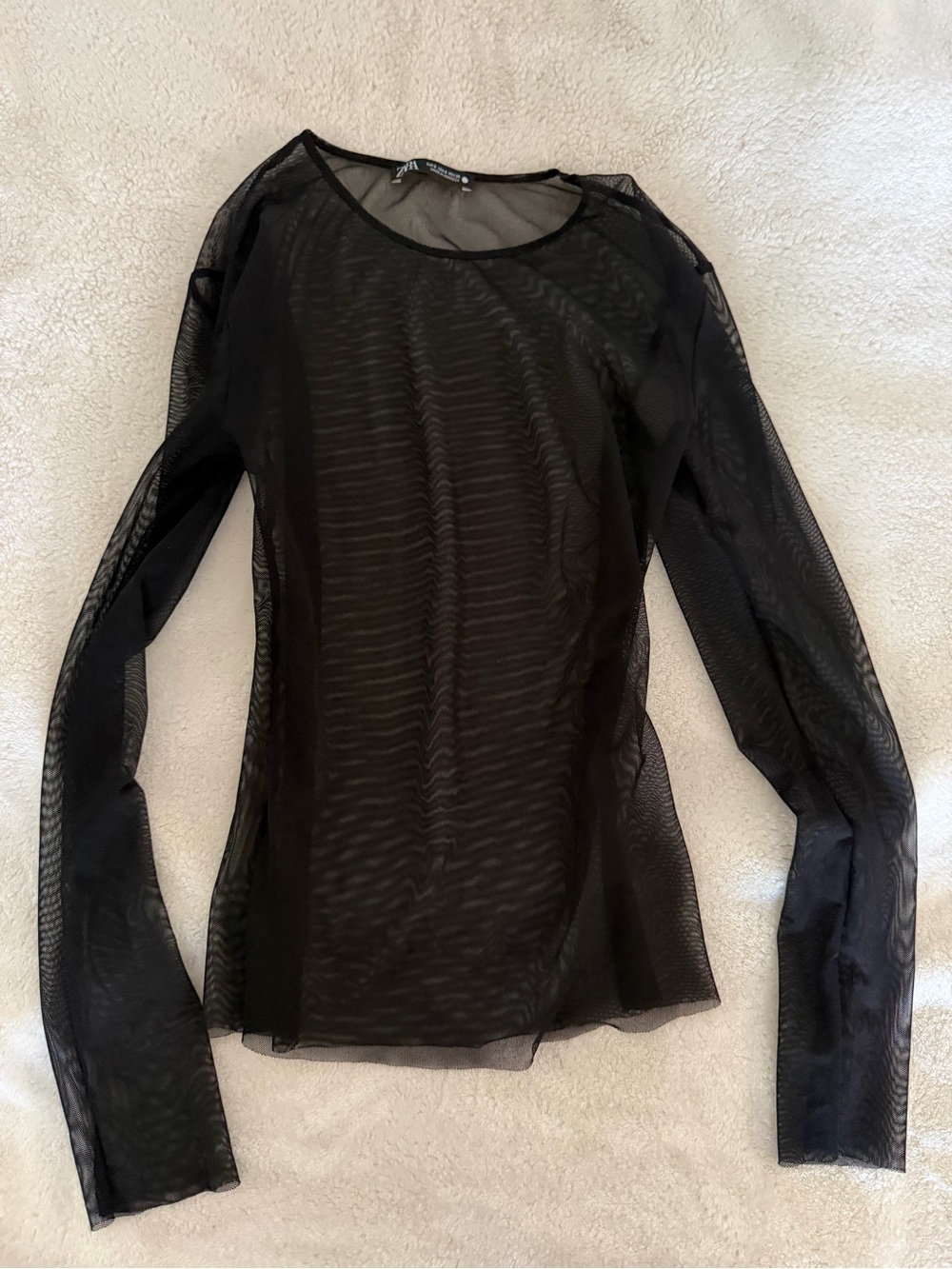 Zara Black Long Sleeve Sheer Mesh Top